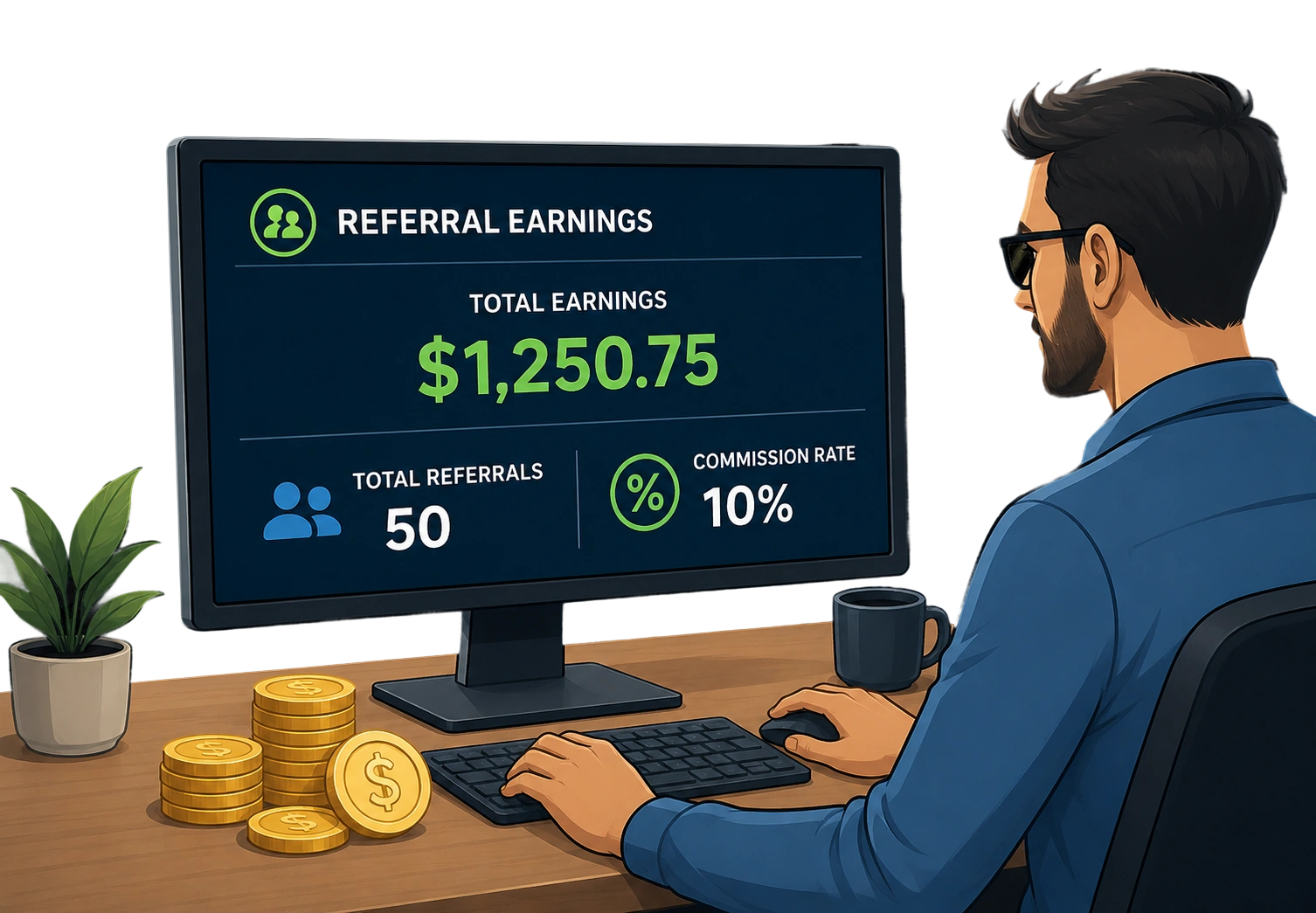 ChartVPS affiliate working at laptop with earnings dashboard