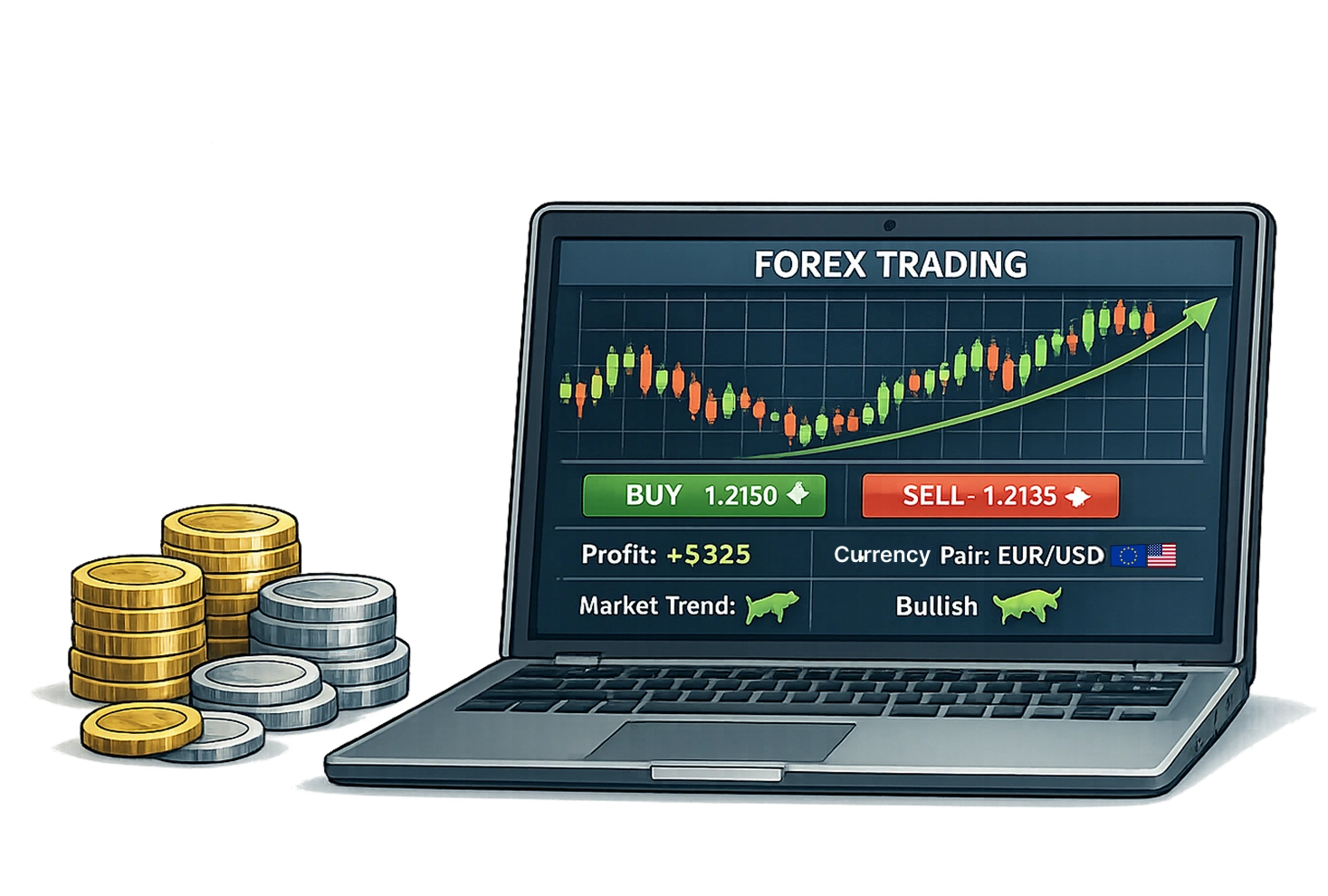 Trading platforms shown across multiple devices